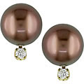 14k Gold Tahitian Pearl Diamond Earrings (8-9mm)