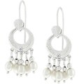 Silvertone Faux Pearl and CZ Drop Earrings
