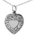 Sterling Silver Ribbon and Floral Heart Necklace