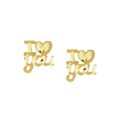 14k Yellow Gold 'I Heart You' Diamond-cut Earrings