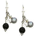Sterling Silver Onyx Pearl Crystal Earrings