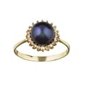 14k Gold Dyed Black Akoya Pearl 1/6ct TDW Diamond Ring