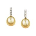 14k Gold Golden Pearl 1/10ct TDW Diamond Earrings