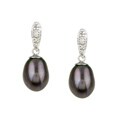 14k White Gold Dyed Black Pearl Dangle Earrings