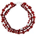 Silver and Coral Graduated 3-row Necklace