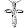 10k White Gold 1/8ct TDW Diamond Cross Necklace