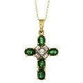 10k Yellow Gold Emerald and Diamond Cross Necklace