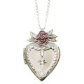 Sterling Silver Pink Flower Heart Locket Necklace