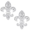 Sterling Silver Fleur de Lis Diamond Chip Earrings