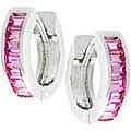 Silvertone Pink Cubic Zirconia Huggie Earrings