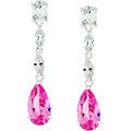 Silvertone Pink Cubic Zirconia Teardrop Earrings