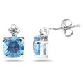 10k Gold Cushion Blue Topaz and Diamond Earrings
