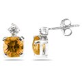 10k Gold Cushion Citrine and Diamond Earrings