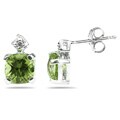 10k Gold Cushion-cut Peridot and Diamond Earrings