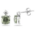 10k Gold Green Amethyst and Diamond Earrings