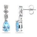 14k Gold Blue Topaz and Diamond Drop Earrings