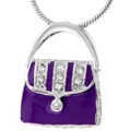 Silvertone Purple Purse Cubic Zirconia Necklace