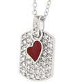 Silvertone Red Cubic Zirconia Dog Tag Necklace