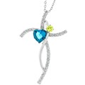 Silvertone Multicolor CZ Curved Pendant