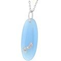 Silvertone Moon and Star Aqua Oblong CZ Pendant