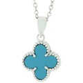 Silvertone Blue Enamel Flower CZ Pendant