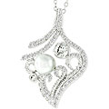 Silvertone CZ Faux Pearl Leaf Pendant