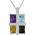 14k Gold Multi-gemstone 1/8ct TDW Diamond Necklace