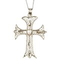 Sterling Silver CZ Heart Stone Large Cross Necklace