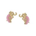 14k Yellow Gold Pink Enamel Elephant Earrings