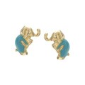 14k Yellow Gold Blue Enamel Elephant Earrings
