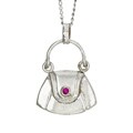 Sterling Silver Pocket Book with Red Crystal Necklace