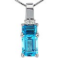 14k White Gold Blue Topaz and Diamond Necklace