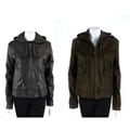 DKNY Washed Leather Sweatshirt Jacket with Hood