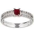 14k White Gold Square Ruby and 1/6ct TDW Diamond Ring