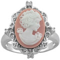 Sterling Silver CZ Pink Lady Cameo Ring