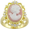 14k Gold Overlay Silver Pink Lady Cameo CZ Ring