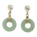 14k Gold Green Jadeite 'Good Fortune' Earrings