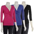 Cable and Gauge Women's Knot Front V-neck Shirt