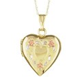 14k Gold Heart and Pink Flower Locket Necklace