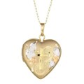 14k Gold Flower and Cross Heart Locket Necklace