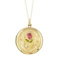 14k Yellow Gold Pink Flower Locket Necklace