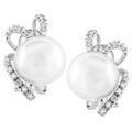 14k Gold Pearl and 1/6ct TDW Diamond Earrings