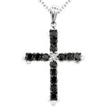 14k Gold 1 1/3ct TDW Black/ White Diamond Cross Ne