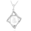 14k Gold Pearl and 1/6ct TDW Diamond Necklace