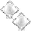 14k Gold Pearl and 1/6ct TDW Diamond Earrings