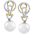 14k Gold Pearl and 1/3ct TDW Diamond Earrings
