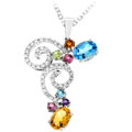 14k Gold 1/4ct TDW Diamond and Color Stone Necklac