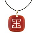 Treated Red Jade 'Longevity' Square Necklace