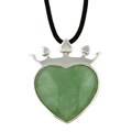 Treated Green Jade Heart w/ Silver Crown Necklace