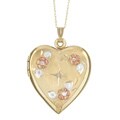 14k Gold Flower and Diamond Heart Locket Necklace